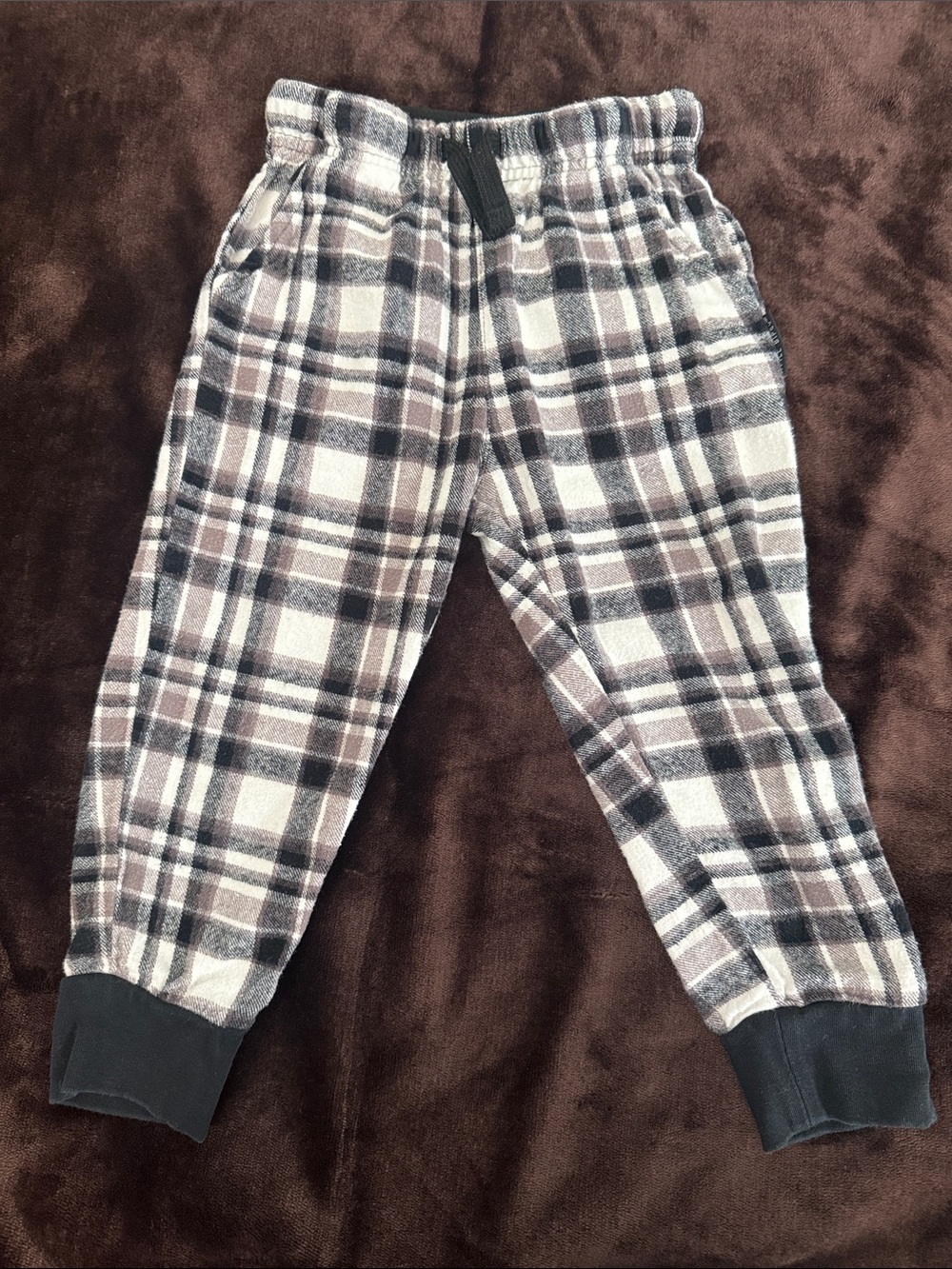 Little Bipsy Black, White & Brown Plaid Jogger Pants